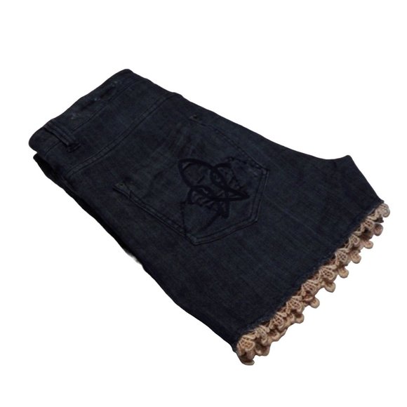 Institute Liberal lace bottom raw‎ hem denim shorts 14 - Picture 3 of 15